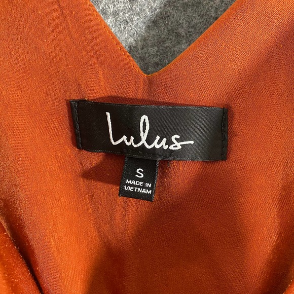Lulus Jumpsuit Small Rust Orange Elisa Midi Wide Leg Cropped Sleeveless Satin - Picture 9 of 12